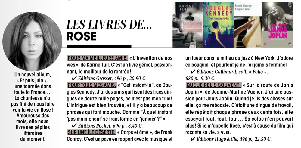 Les livres de … Rose (Madame Figaro)